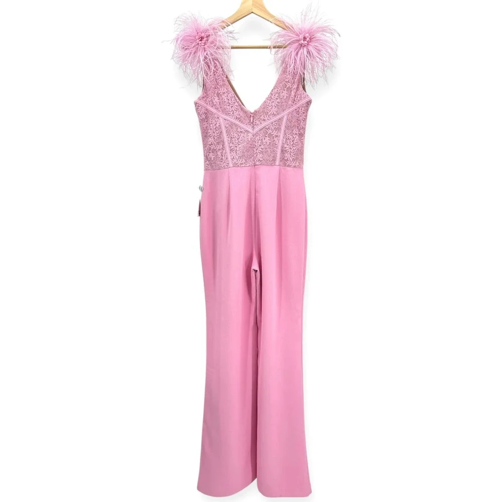 NWT Nadine Merabi Pink Annabelle Sleeveless Lace Jumpsuit - Size 6 - Picture 11 of 14